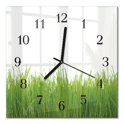 Glasuhr quadratisch Gras