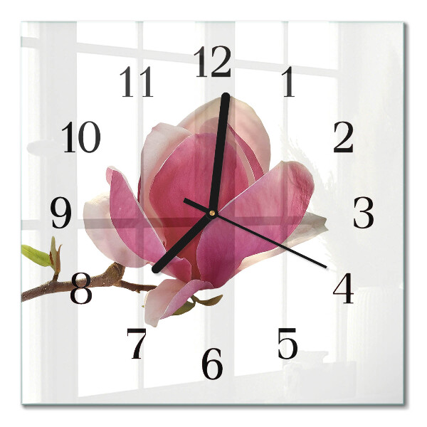 Quadratische wanduhr modern Magnolienblüte