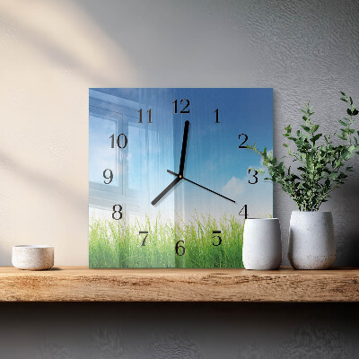 Quadratische wanduhr Gras