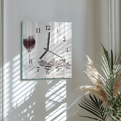 Quadratische wanduhr Ein Glas Wein