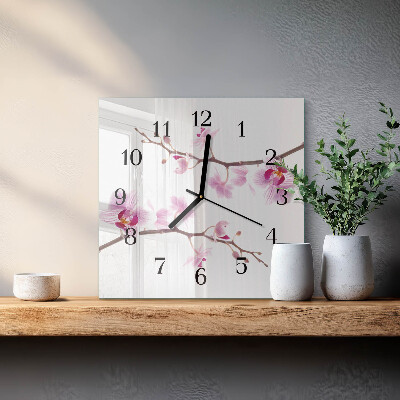 Quadratische wanduhr modern Orchidee