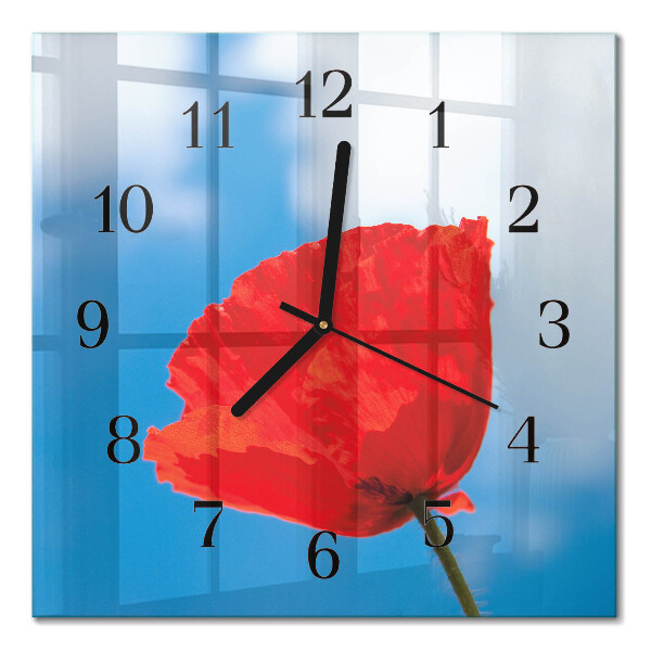 Glasuhr quadratisch Mohn