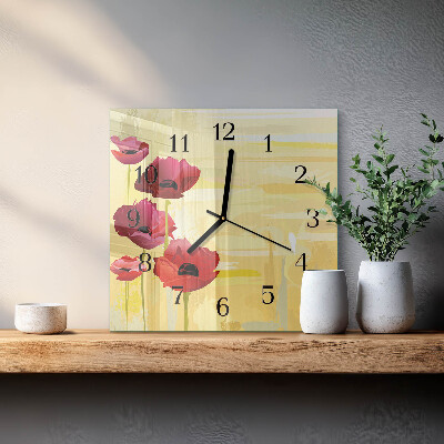 Quadratische wanduhr Mohnblumen