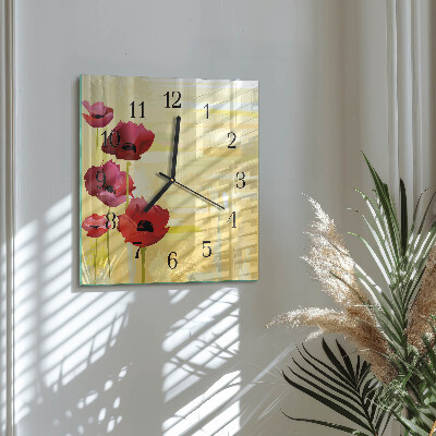 Quadratische wanduhr Mohnblumen