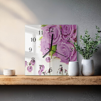 Wanduhr mit motiv quadratisch Rosen