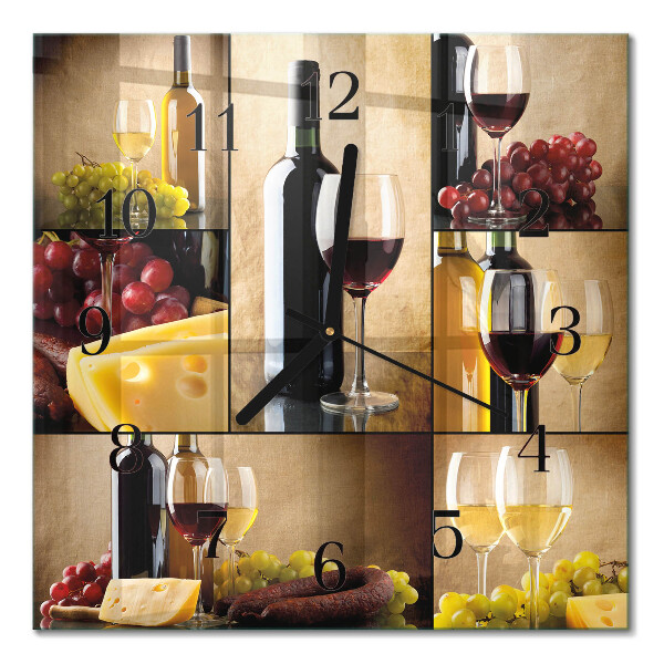 Quadratische wanduhr Eine Flasche Wein