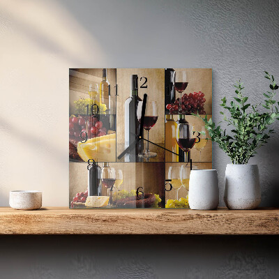 Quadratische wanduhr Eine Flasche Wein