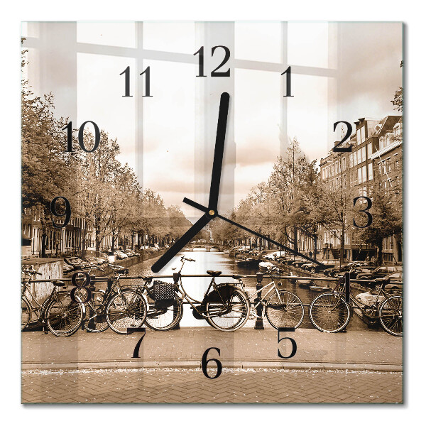 Quadratische wanduhr modern Amsterdam in Sepia