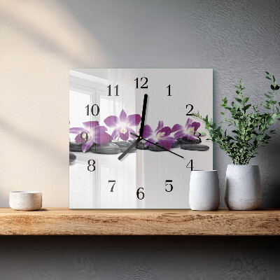 Quadratische wanduhr modern Orchidee