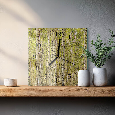 Quadratische wanduhr modern Birkenwald
