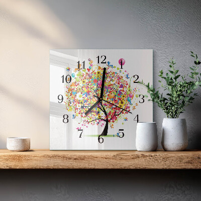Quadratische wanduhr modern Bunter Baum