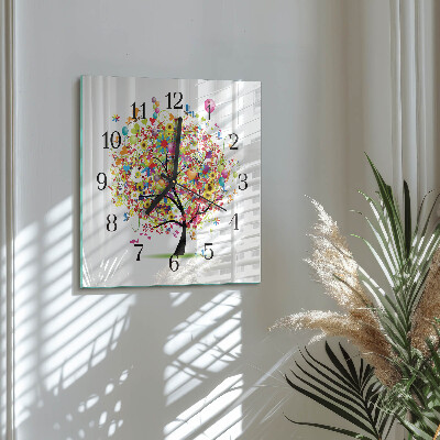 Quadratische wanduhr modern Bunter Baum