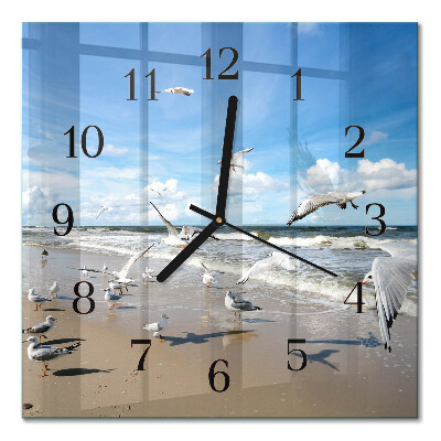 Quadratische wanduhr Möwen am Strand