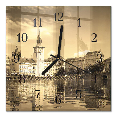 Wanduhr mit motiv quadratisch Schloss in Sepia
