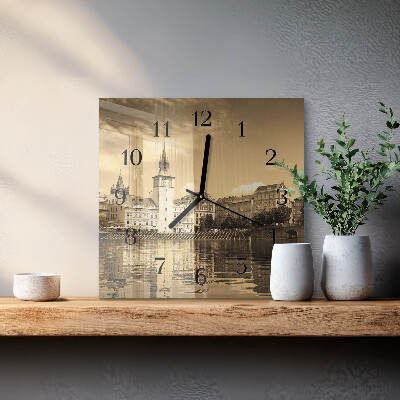 Wanduhr mit motiv quadratisch Schloss in Sepia
