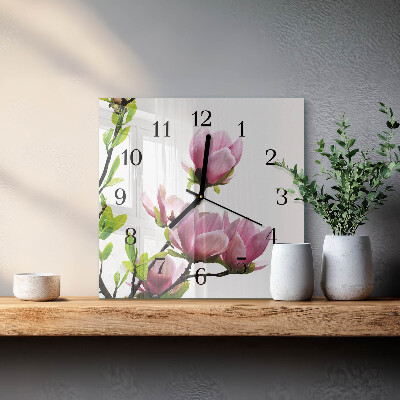 Wanduhr mit motiv quadratisch Magnolienblüte