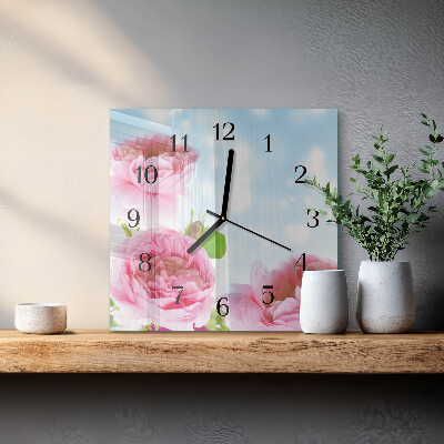 Moderne wanduhr quadratisch Pfingstrosen