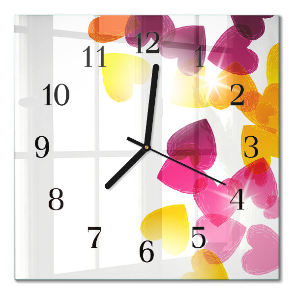Quadratische wanduhr modern Bunte Herzen