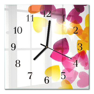 Quadratische wanduhr modern Bunte Herzen