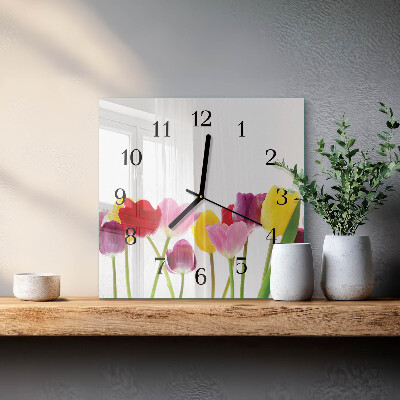 Moderne wanduhr quadratisch Bunte Tulpen
