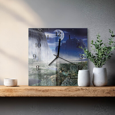 Wanduhr mit motiv quadratisch Berge Mond