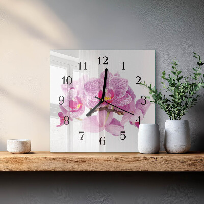 Quadratische wanduhr Orchideen