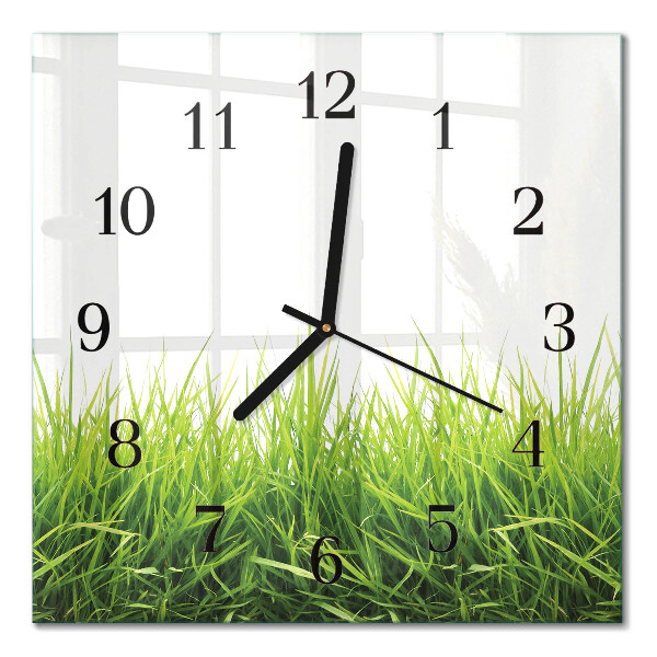 Glasuhr quadratisch Gras