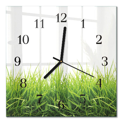 Glasuhr quadratisch Gras