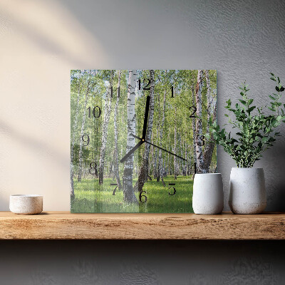 Quadratische wanduhr modern Birkenwald