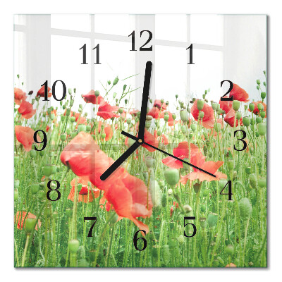 Quadratische wanduhr Mohnblumen