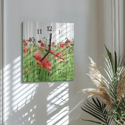 Quadratische wanduhr Mohnblumen
