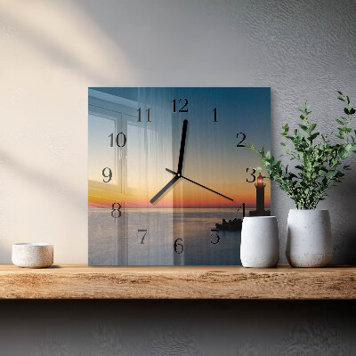 Quadratische wanduhr modern Leuchtturm Meer