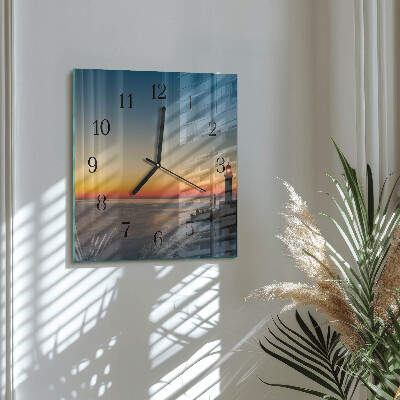 Quadratische wanduhr modern Leuchtturm Meer
