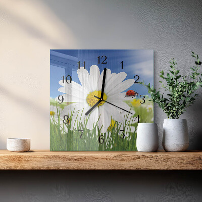 Glasuhr quadratisch Die Blume und der Marienkäfer