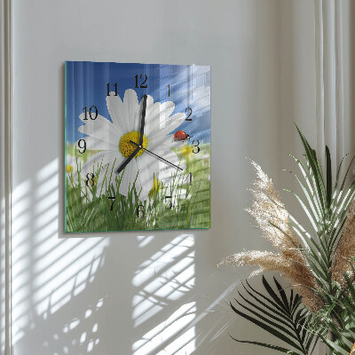 Glasuhr quadratisch Die Blume und der Marienkäfer