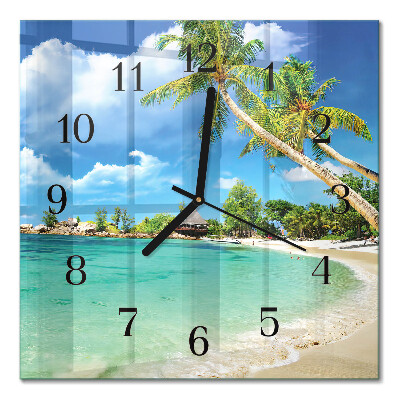 Quadratische wanduhr Palmen am Strand