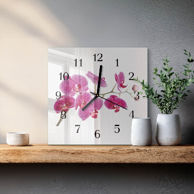 Glasuhr quadratisch Orchidee