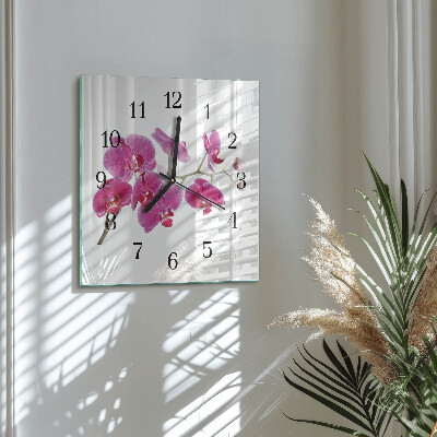 Glasuhr quadratisch Orchidee