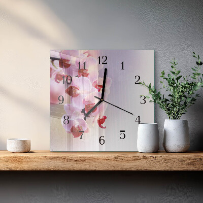 Moderne wanduhr quadratisch Orchidee