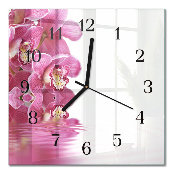 Moderne wanduhr quadratisch Orchidee
