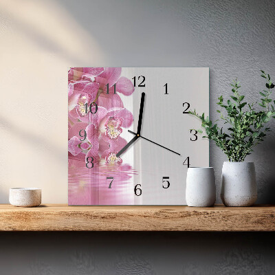 Moderne wanduhr quadratisch Orchidee