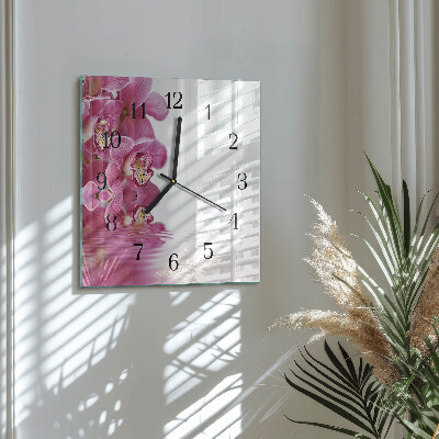 Moderne wanduhr quadratisch Orchidee
