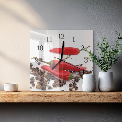Quadratische wanduhr Chilischoten