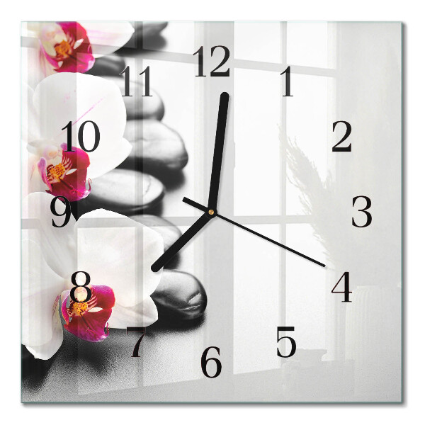 Quadratische wanduhr modern Steine ​​und Orchideen