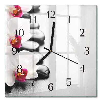 Quadratische wanduhr modern Steine ​​und Orchideen