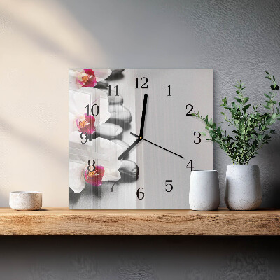 Quadratische wanduhr modern Steine ​​und Orchideen