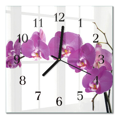 Quadratische wanduhr Orchidee