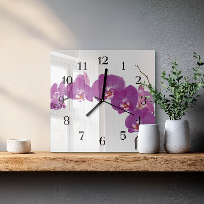 Quadratische wanduhr Orchidee