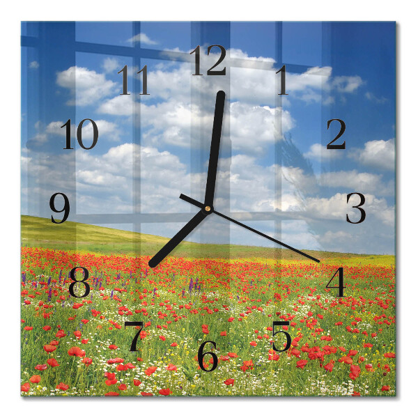 Wanduhr mit motiv quadratisch Mohnfeld