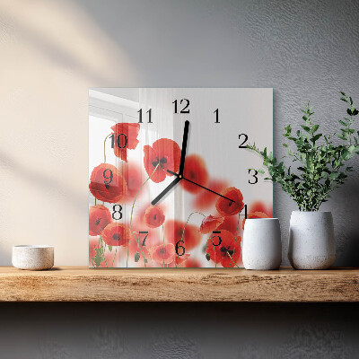 Quadratische wanduhr modern Mohnblumen